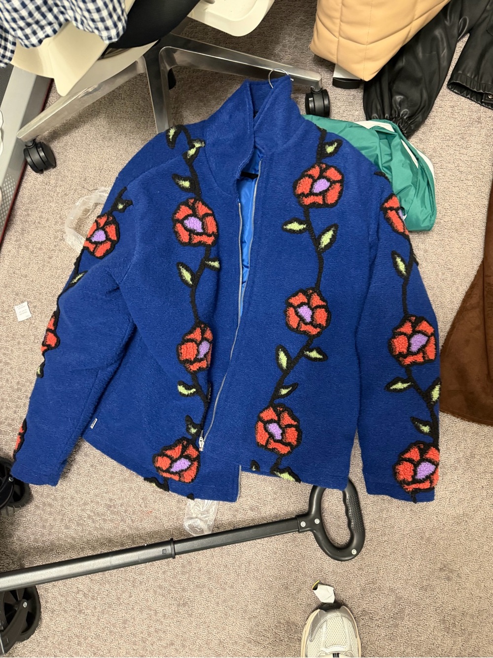 Obey Royal Blue Teddy Jacket with Red & Pink Floral Motif